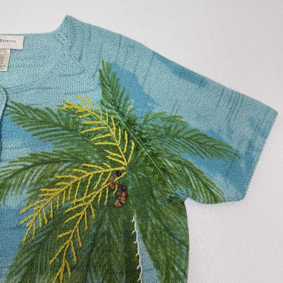 Vintage Susan Bristol Y2K Sz L Palm Tree Embroidered Beaded Cardigan - Picture 7 of 15
